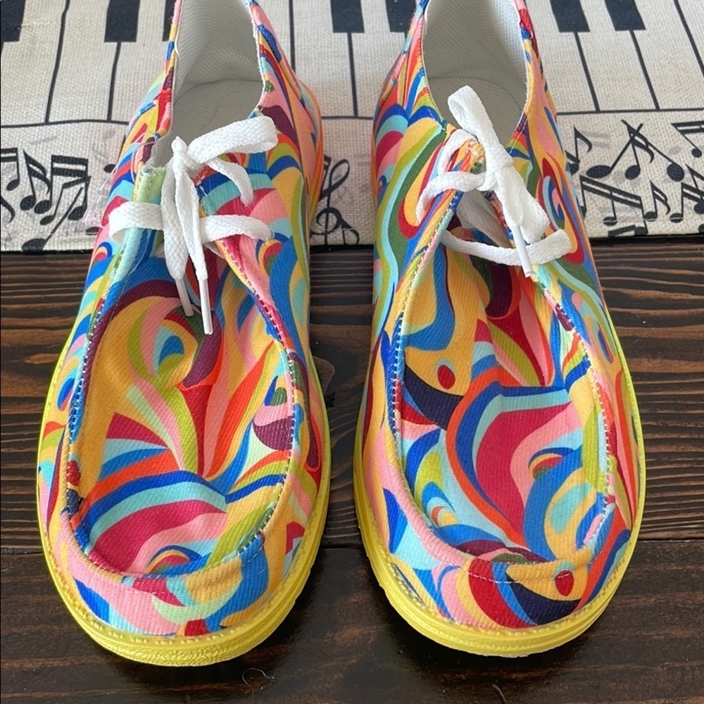 Rainbow Vivid Colorful White Lace Up Casual and Psychedelic Shoes - Picture 3 of 6